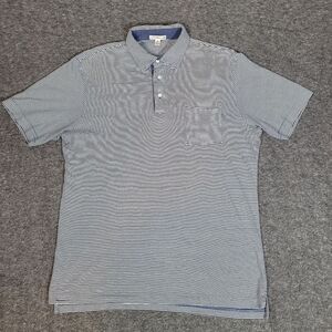 Vtg Peter Millar Mens Size M Golf Polo Shirt White Blue Stripe Pocket On Chest